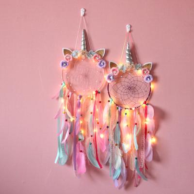 China Home Decorative Unicorn Dream Catcher Wall Art Home Decor Light Dreamcatcher Living Room Ornaments for sale