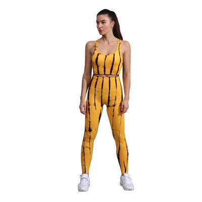 China OEM Ropa Deportiva de Mujer Seamless Yoga Dye Suit Summer Lift Butt Set Tracksuit Breathable Casual Tight High Waist Tie For Women for sale