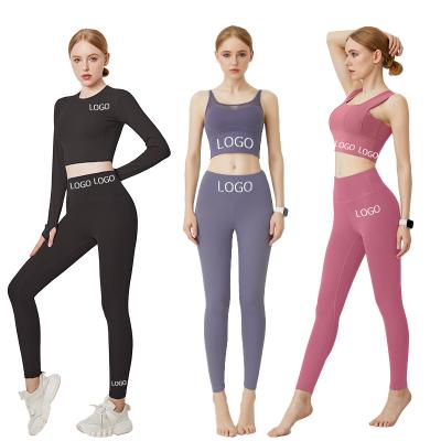 China Sports Workout Wear Sports Quick Dry Breathable Tights And Bra Breathable Custom Elastic Clothing High Long Sleeve 2 Pieces Yoga Set for sale