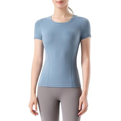 China New Quick-Drying Short Sleeve Breathable Tight Running Tops Sports Neck Workout Clothes Round T-Shirt for sale