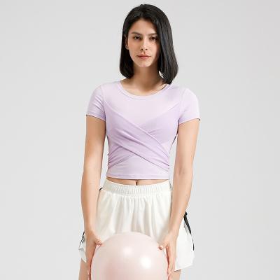 China Breathable Ladies Fashion Short Sleeve Tight Running Yoga Tops Clothing Women T Shirts for sale