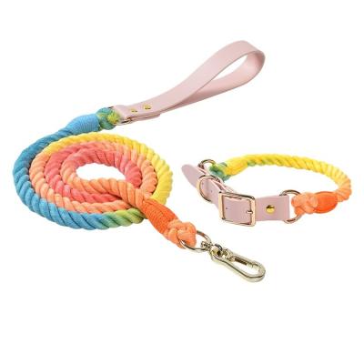 China Sustainable tie dyed handmade dog leash for large dogs with snap swivel hook, pretty braided dog leash, natural cotton rope for sale