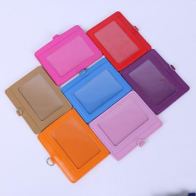 China Fashion Horizontal Vertical Leather PU Lanyard ID Business Card Holder for sale