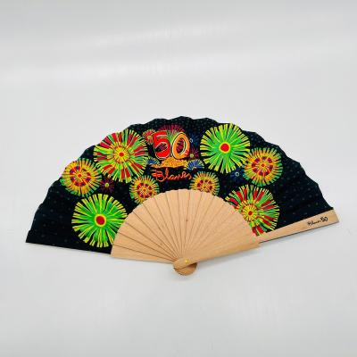 China Custom Made Europe Hot Sale Decorations Bamboo Spanish Fan Hand Full Color Printing Wooden Fan for sale