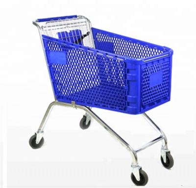 China Plastic Shopping Trolley Rollout Supermarket Grocery Shopping Trolley With Plastic Basket European Style for sale