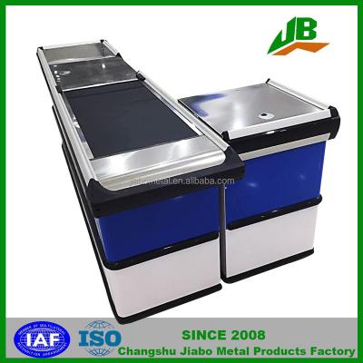 China Corrsion Protection Supermarket Checkout Counter, Cash Register, Cashier Counter With Conveyor Belt for sale