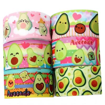 China Bright Color Stability Midi Ribbons Heat Transfer Fruit Avocado Strawberry Pattern Printed Hair Bows Grosgrain Ribbon for sale