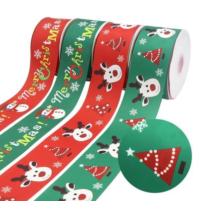 China Bright Color Stability Midi Ribbon Holiday Decoration Supplies 75mm Grosgrain Character Printing Custom Christmas Ribbon for sale