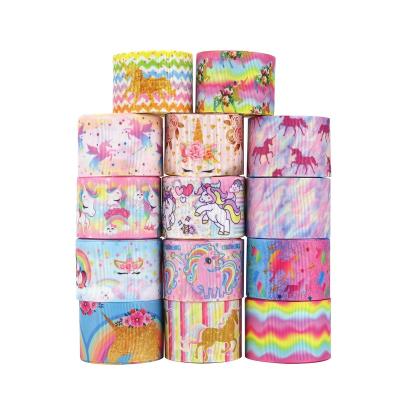 China Custom High Quality Midi Ribbons 38mm Eco - Friendly Character Printed Unicorn Ribbon For Hair Bows DIY Crafts for sale