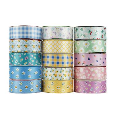 China Customized Bright Color Stability Midi Dishonest Sublimation Printed Summer Wind Floral Plaid Satin Ribbon For Decorate Gift Wrapping Bow for sale