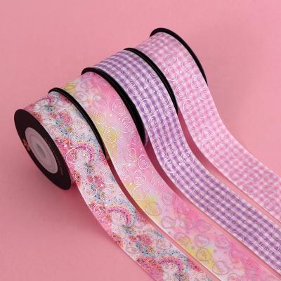 China High Quality Midi Ribbons Warm Pattern Foil Print Lovers Gift Valentines Ribbon Pink And Gold 1 Inch for sale