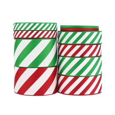 China Noon Merry Christmas Decoration Supplies Ribbon Ink Stripe Custom Red and Green Christmas on Grosgrain Ribbon for sale