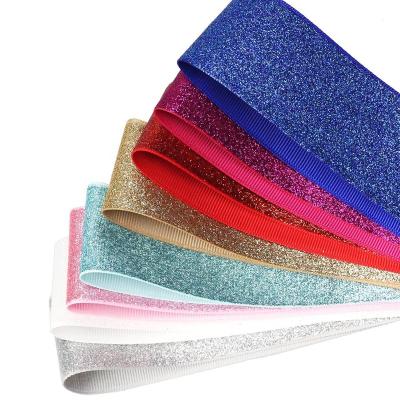 China Recyled Midi Sale 38mm Glitter Grosgrain DIY Ribbon DIY Hair Bow Glitter Colorful Metallic Ribbon for sale