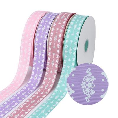 China Single Stock Sale Midi Face White Ink Printed 38mm Grosgrain Ribbon For Crafts for sale