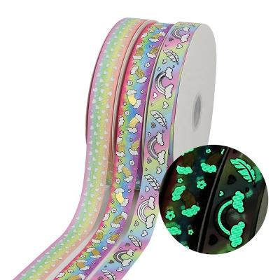 China Custom Available Creative Double Face Glow in the Dark Grosgrain Ribbon 1 inch Gift Ribbon for sale