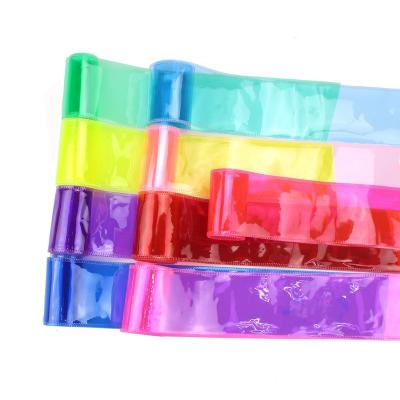 China Double Face 3mm Thick Yarn Edge Ribbon Transparent Clear Plastic PVC Jelly Ribbon For Handbag Shoes Accessories for sale