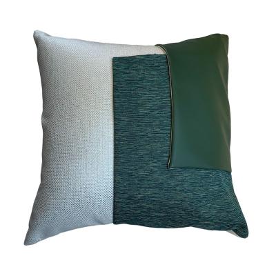 China Antistatic Green Leather And Cotton Canvas Fabric Square Pillow Cushion Cushion Pillow for sale