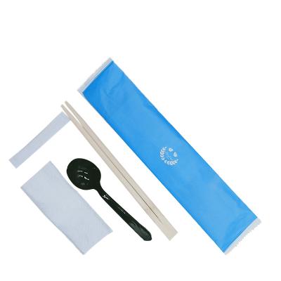 China Disposable Factory wholesale soup plastic spoon and chopstick set with craft paper for sale