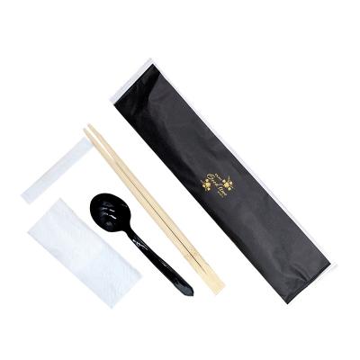 China Disposable Disposable bamboo chopsticks set napkin plastic spoon toothpicks pack for take out food restaurant for sale