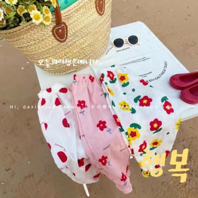 China European and American designers top design summer style girl breathable casual pants kids clothes pants flower pattern children pants for sale