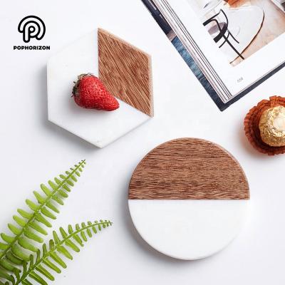 China Pophorizon KOA Sustainable Wooden Marble Coaster Cup Natural Stone Coaster for sale