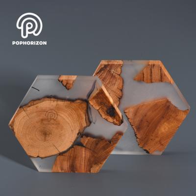 China New Arrived Viable Custom Wooden Pophorizon Hexagon Resin Coaster Resin Coaster Set for sale