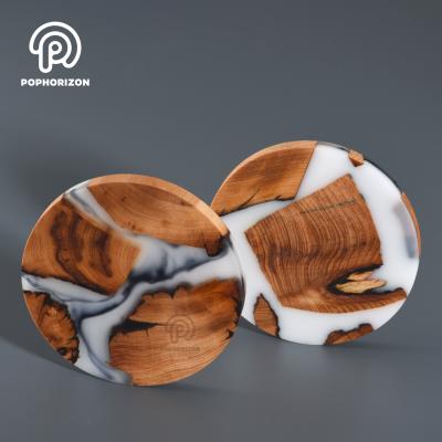 China New Arrived Wooden Viable White Resin Coaster Fashion Mug Coaster Set from Pophorizon for sale