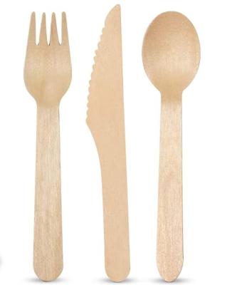 China Eco-friendly Biodegradable bulk birch wood spoon / forks / knives disposable wooden cutlery set for sale