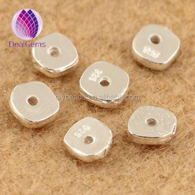 China wholesale flat silver 925 S925 sterling silver spacer beads flat silver charms for bracelet jewelry for sale