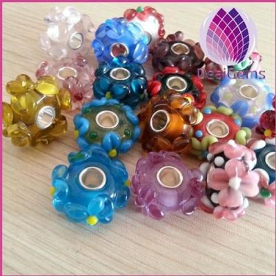 China European Style Wholesale Crystal Flower Shape Big Hole Lampworked Glass Beads for sale