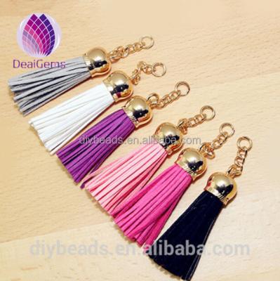 China Wholesale Colorful Cell Phone Faux Leather Tassel With Metal Cap For Making Bracelet Jewelry for sale