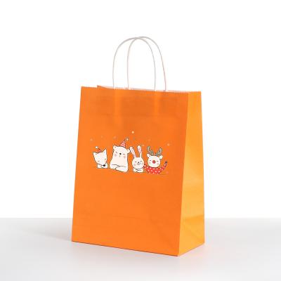 China whlolesale recyclable kraft paper bag with handle reusable shopping paper bags logo printed for sale