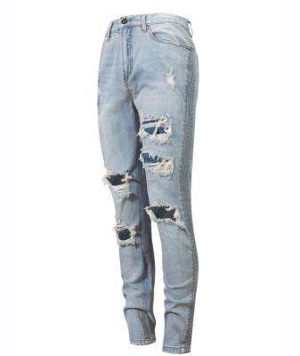 China Viable Mens Basics Pants Destroyed Slim Ripped Denim Pencil Stretch Jeans for sale