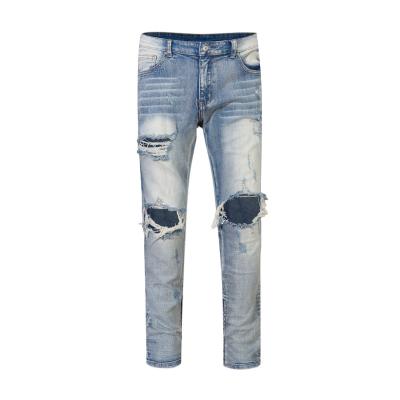 China Sustainable Mens Basics Destroyed Slim Ripped LIGHT BLUE Denim Jeans for sale