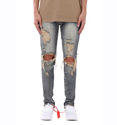 China New Fashion Viable Streetwear Men's Denim Vintage Destroyed Slim Ripped Blue Jeans for sale