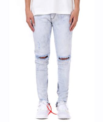 China Destroyed Slim Destroyed LIGHT BLUE Denim Hip Hop Fashion Jeans Viable for sale