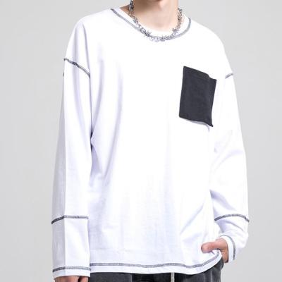 China FOG Anti-Shrink Black Street In White Running Oversized Cotton Color Block Long Sleeve T-Shirt Men With Custom Print Logo Unisex for sale