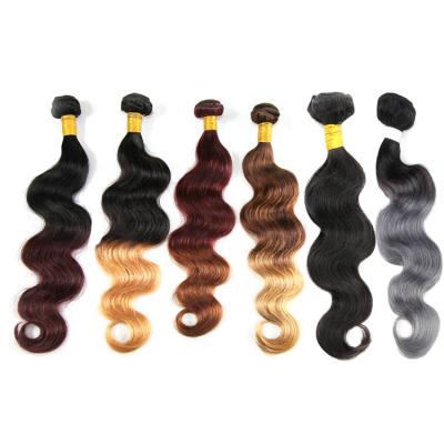 China Brazilian body wave ombre color hair, sew in hair weave 1B ombre gray hair, mixed gray hair weave for black woman for sale