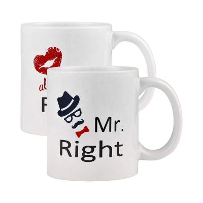 China Luxury Mr. Right Couples Coffee Mug Liveable And Mrs. Right Couple Cup Novelty Gift Present Set Mug For Valentine Day for sale