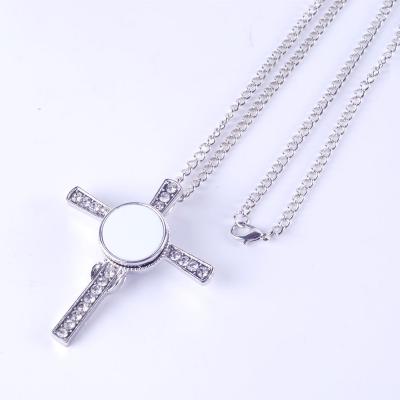 China Crossover Necklace Silver With Diamond Pendant Chain Sublimation Logo Jewelry For Man And Woman for sale