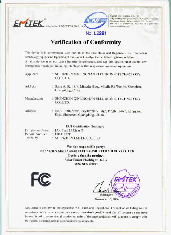 FCC - Shenzhen Xinlingnan Electronic Technology Co., Ltd.