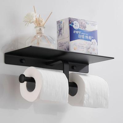 China Modern Waterproof Double Toilet Paper Holder With Shelf Wall Mount Towel Kitchen Bathroom Roll Tissue Paper Towel Holder for sale