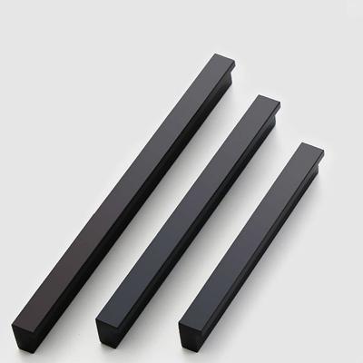 China Modern Square Tube Double Fold Stainless Steel Glass Cabinet Drawer Kitchen Bedroom Door Black Door Furniture Handle for sale