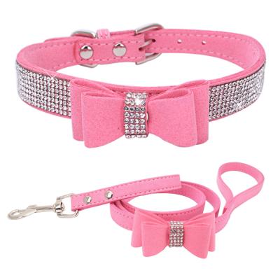 China Customized Wholesale Colorful Nylon Dog Leash Amazon Bow Drill Dog Collar Pet Warm Hot Chain Collar for sale