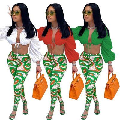 China 2021 fall QUICK DRY wholesale dress pants set two-piece crop tops gaiters women two-piece sets for sale