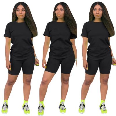 China Anti-wrinkle 2021 Hot Plus Size Women Sport Two Pcs Short Set Tracksuit Biker Short Sets for sale