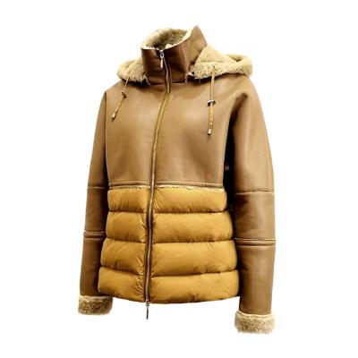 China Waterproof 2023 Autumn Winter very popular  Puffer Down Jacket Women  Water repellent PU leather faux fur lamb fleece outdoor  OEM ODM for sale