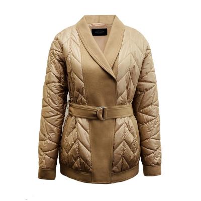 China Waterproof 2023 new  women  Autumn and winter woolen spliced quilted padded casual jacket   GRS optional Outdoor water repellent for sale