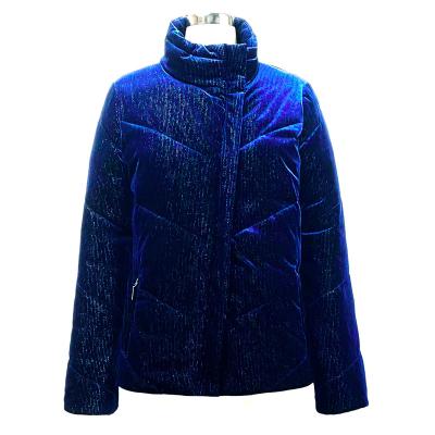 China Windproof 2023 new  women  Autumn and winter  lurex stretched velvet quilted padded casual luxury heavy jacket custom logo for sale