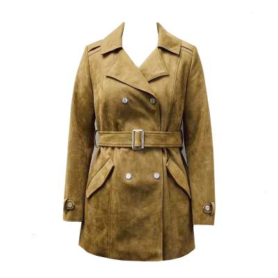 China Waist belt 2023 new  woman jackets autumn winter  micro suede casual jackets trench coats custom logo for sale